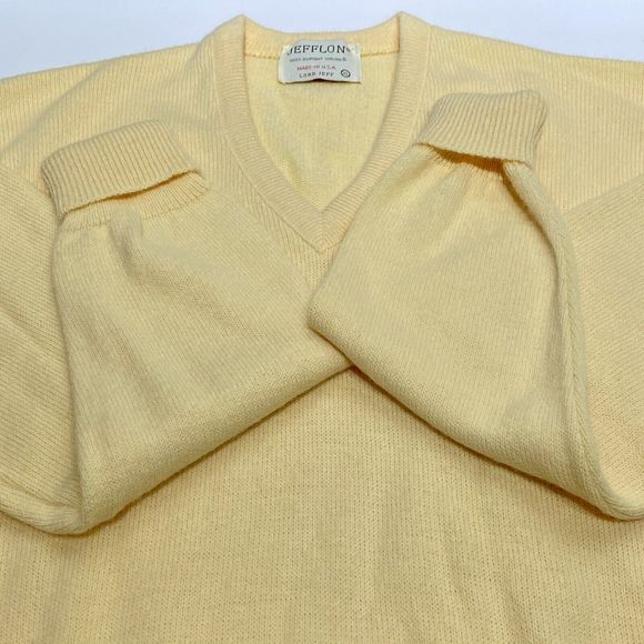 Vintage Jefflon Lord Jeff V-Neck Pullover Sweater Men's XL Yellow Orlon Acrylic - Picture 4 of 8
